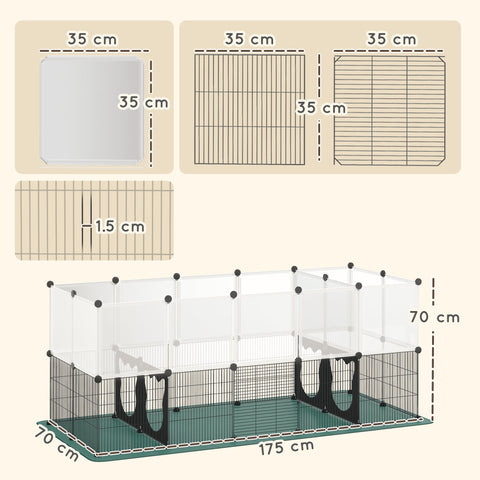 Pawhut small animal cage with clear plastic panels and black metal grid flooring for indoor outdoor use