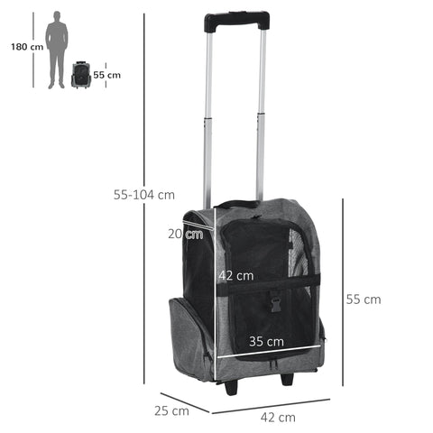 Gray and black pawhut dog carrier with oxford cloth, mesh sides, and telescopic handle for easy movement