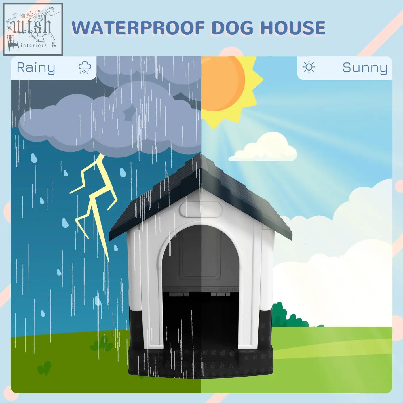 Grey and black pawhut plastic dog kennel with sloped roof and windows for garden patio miniature dogs waterproof