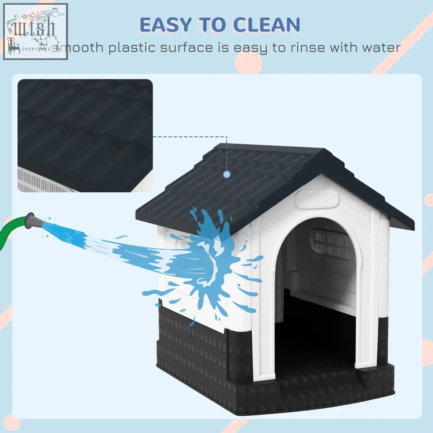 Black and white pawhut plastic dog kennel with textured roof and windows for garden patio miniature dogs