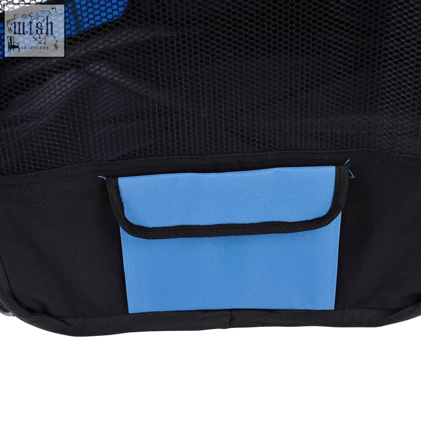 Black mesh carrying bag with blue fabric pocket and black trim for pawhut portable pet playpen with steel frame