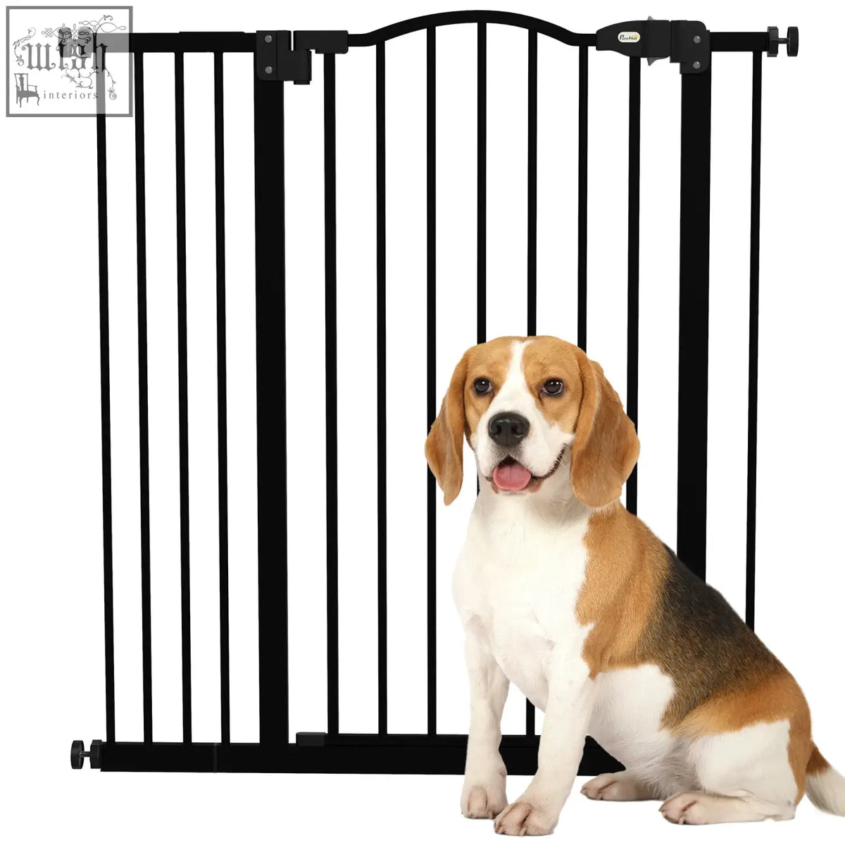 Black metal pawhut safety gate with arched top and double locking mechanism for doorways and hallways