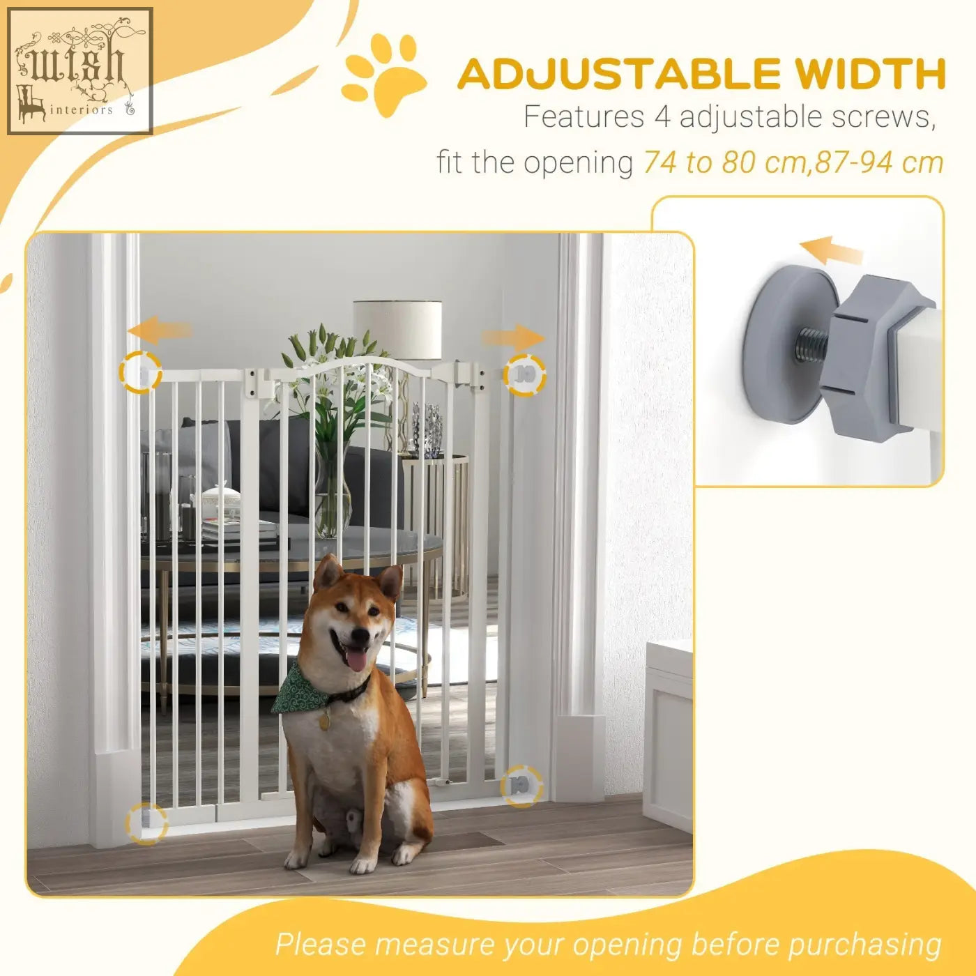 White adjustable pawhut safety gate with double locking mechanism fits doorways 74 to 94 cm wide