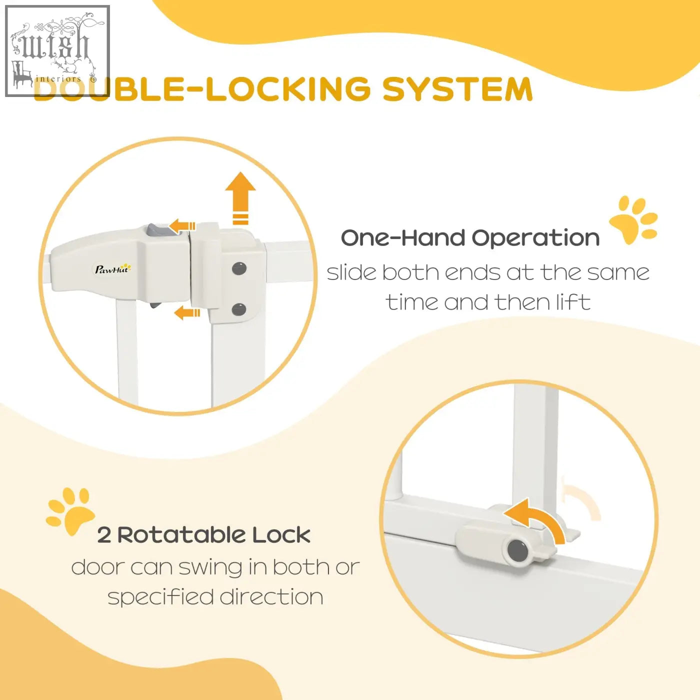 White plastic pawhut safety gate with double locking mechanism and one-hand operation for doorways and hallways