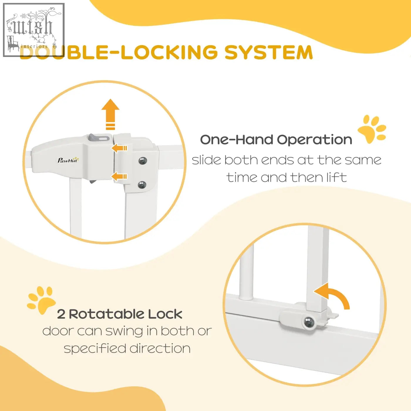 White plastic pawhut safety gate with double locking mechanism and one-hand operation for doorways and hallways