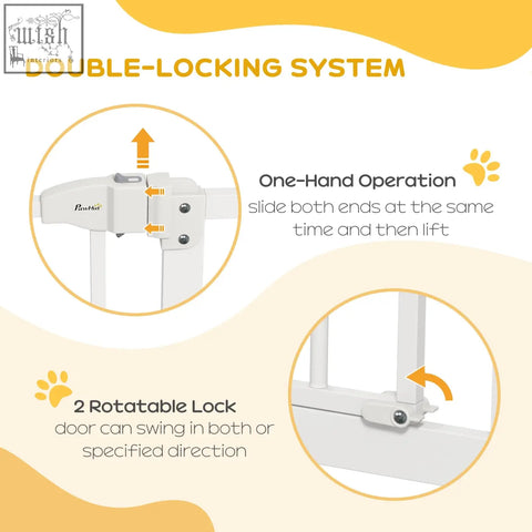 White plastic pawhut safety gate with double locking mechanism and one-hand operation for doorways and hallways
