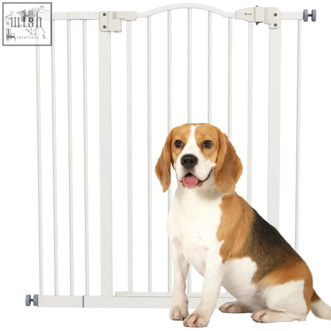 White metal pawhut safety gate with arched top and double locking mechanism for doorways and hallways