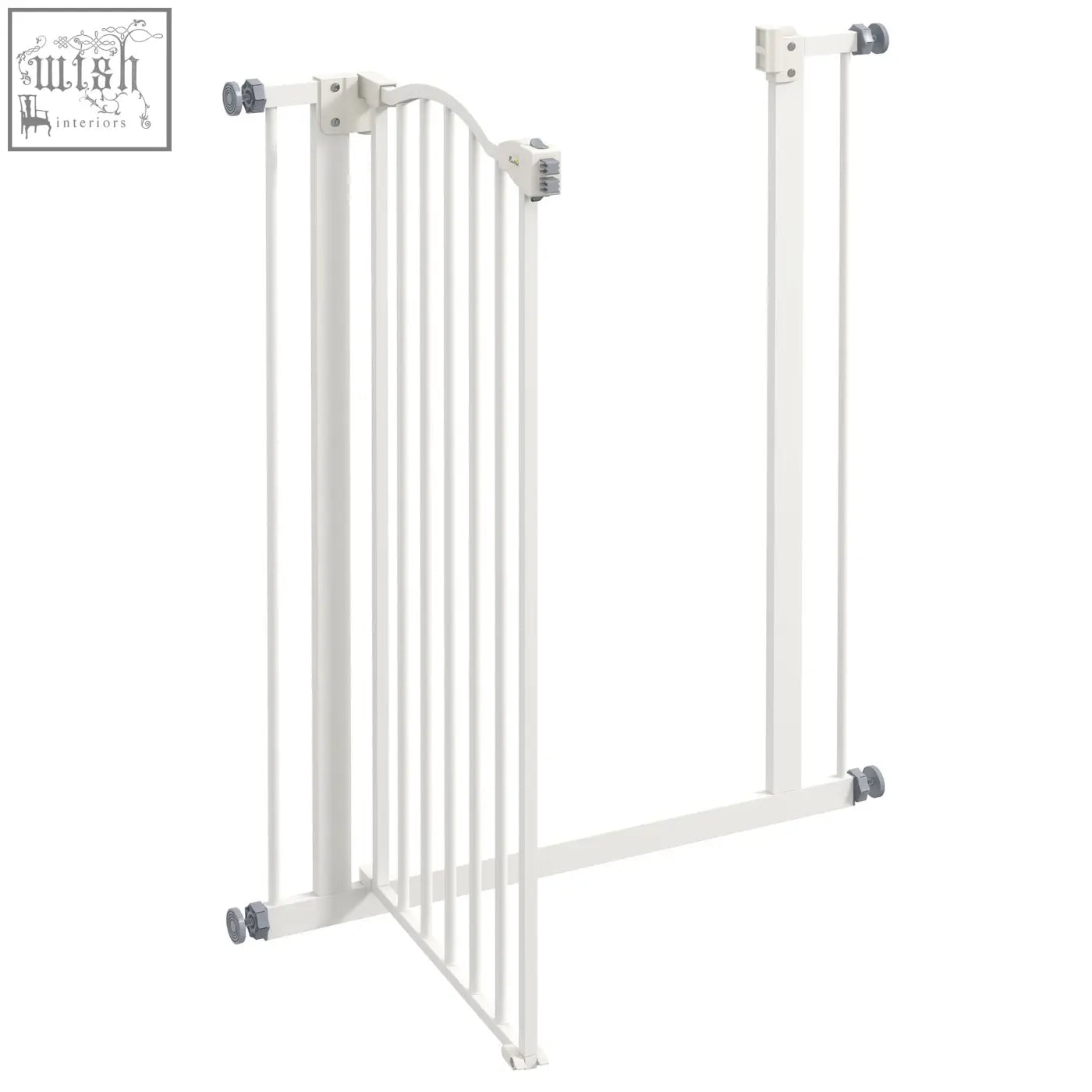 White metal pawhut pressure fit safety gate with vertical bars gray plastic wheels and double locking for doorways