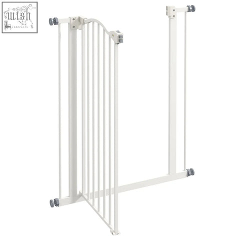 White metal pawhut pressure fit safety gate with vertical bars gray plastic wheels and double locking for doorways