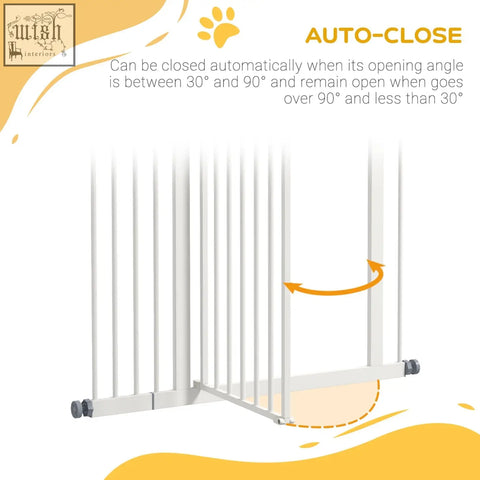 White pawhut safety gate with vertical bars gray end caps double locking mechanism for doorways and hallways