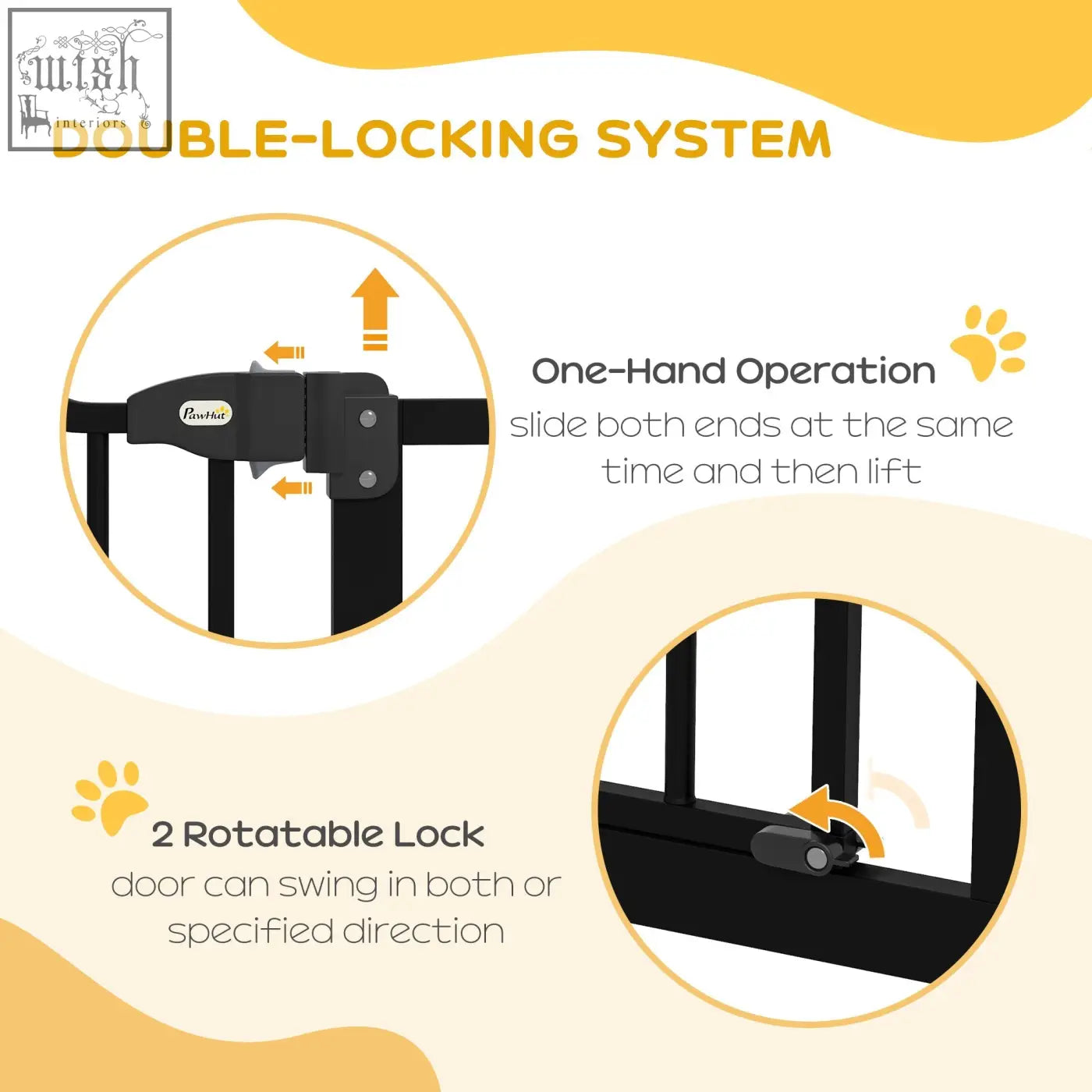 Black metal pawhut safety gate with double locking mechanism and one-hand operation for doorways and hallways