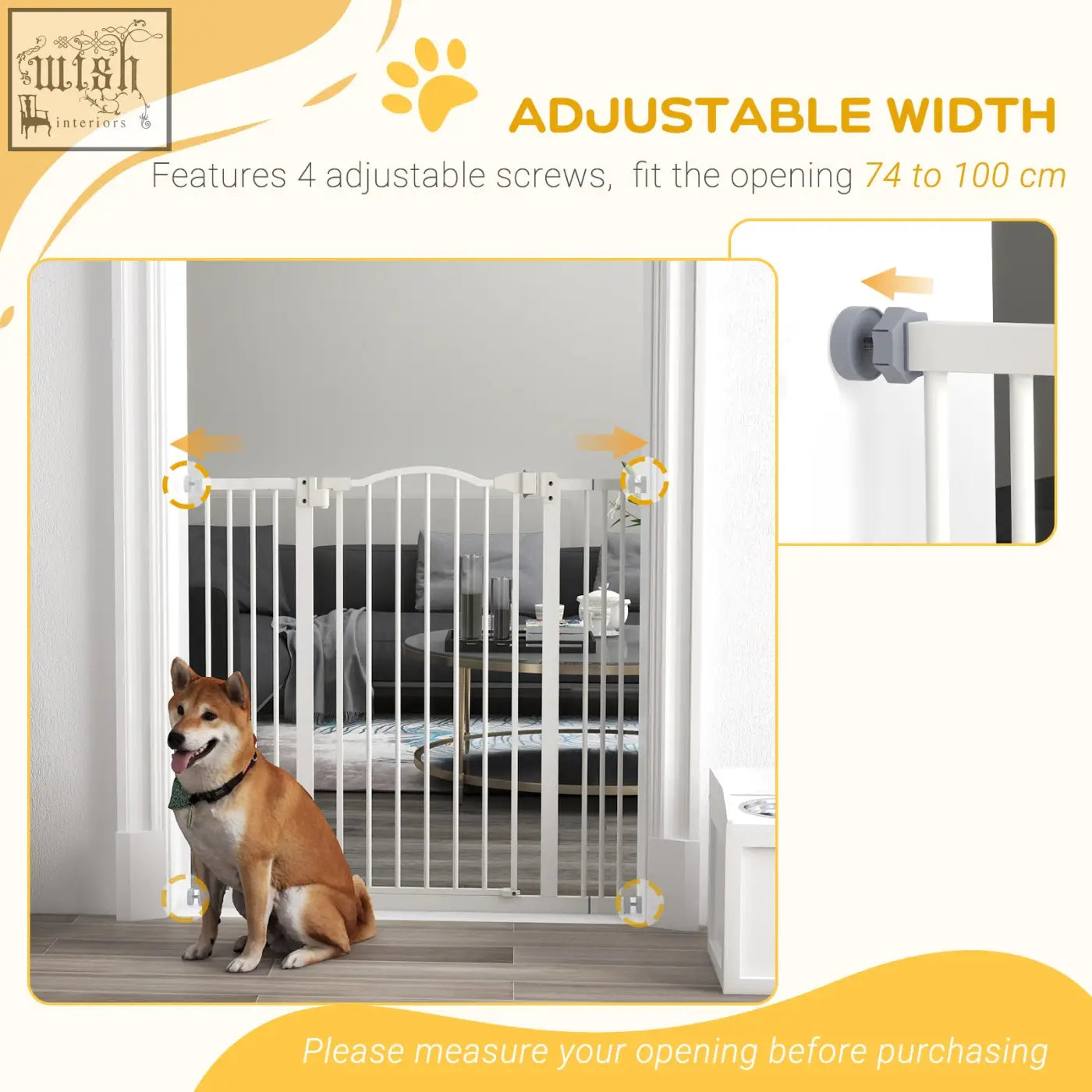 White adjustable pawhut safety gate with double locking mechanism fits 74 to 100 cm doorways, 94cm tall