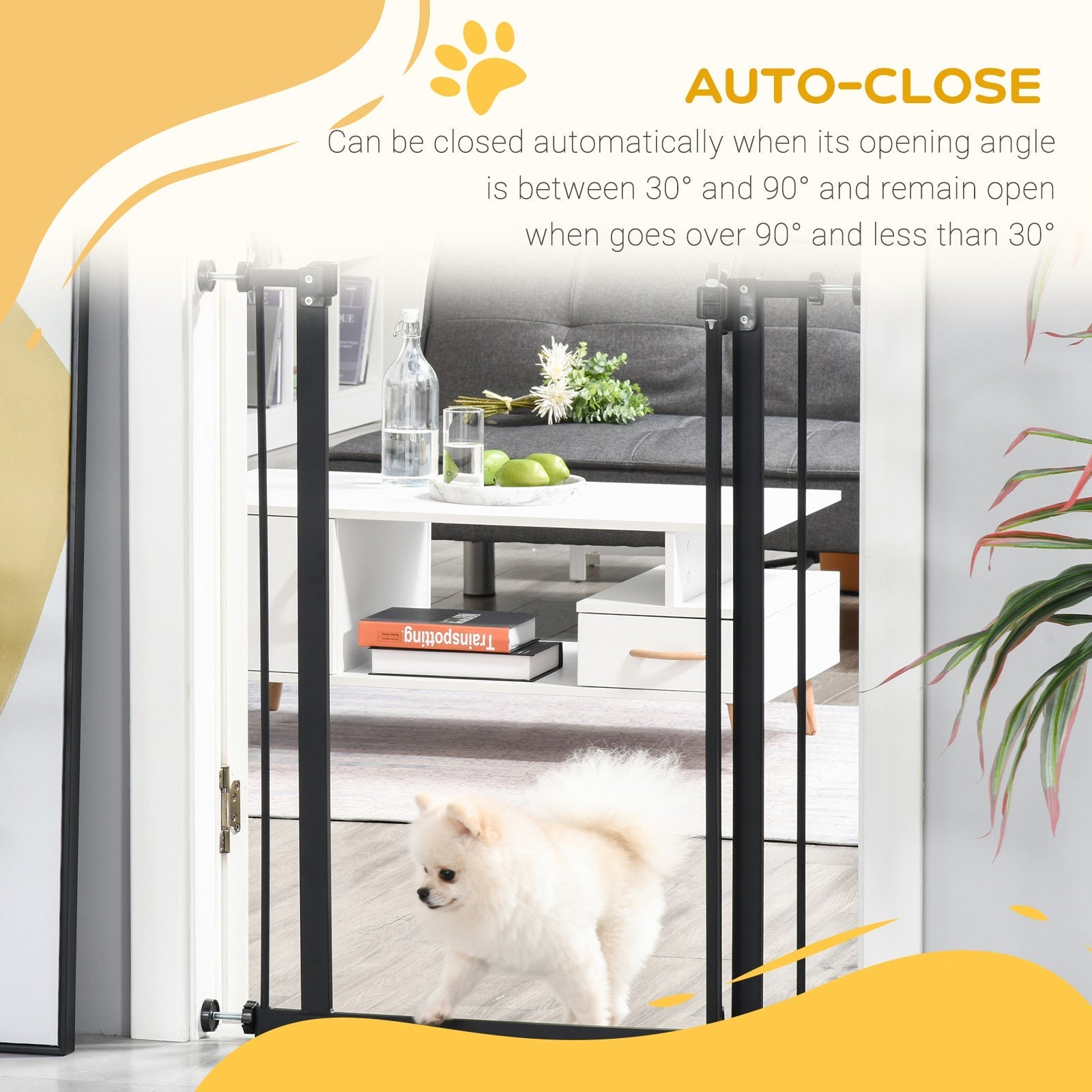 Black pawhut safety gate with sleek metal frame double locking and auto close for doorways and hallways