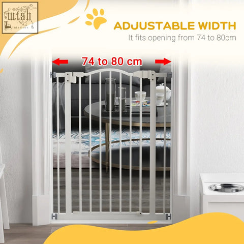 White adjustable pawhut pressure fit safety gate with double locking and vertical bars for doorways 74 to 80 cm