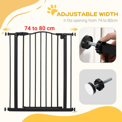 Black metal pawhut safety gate with double locking and adjustable width for doorways 74 to 80 cm
