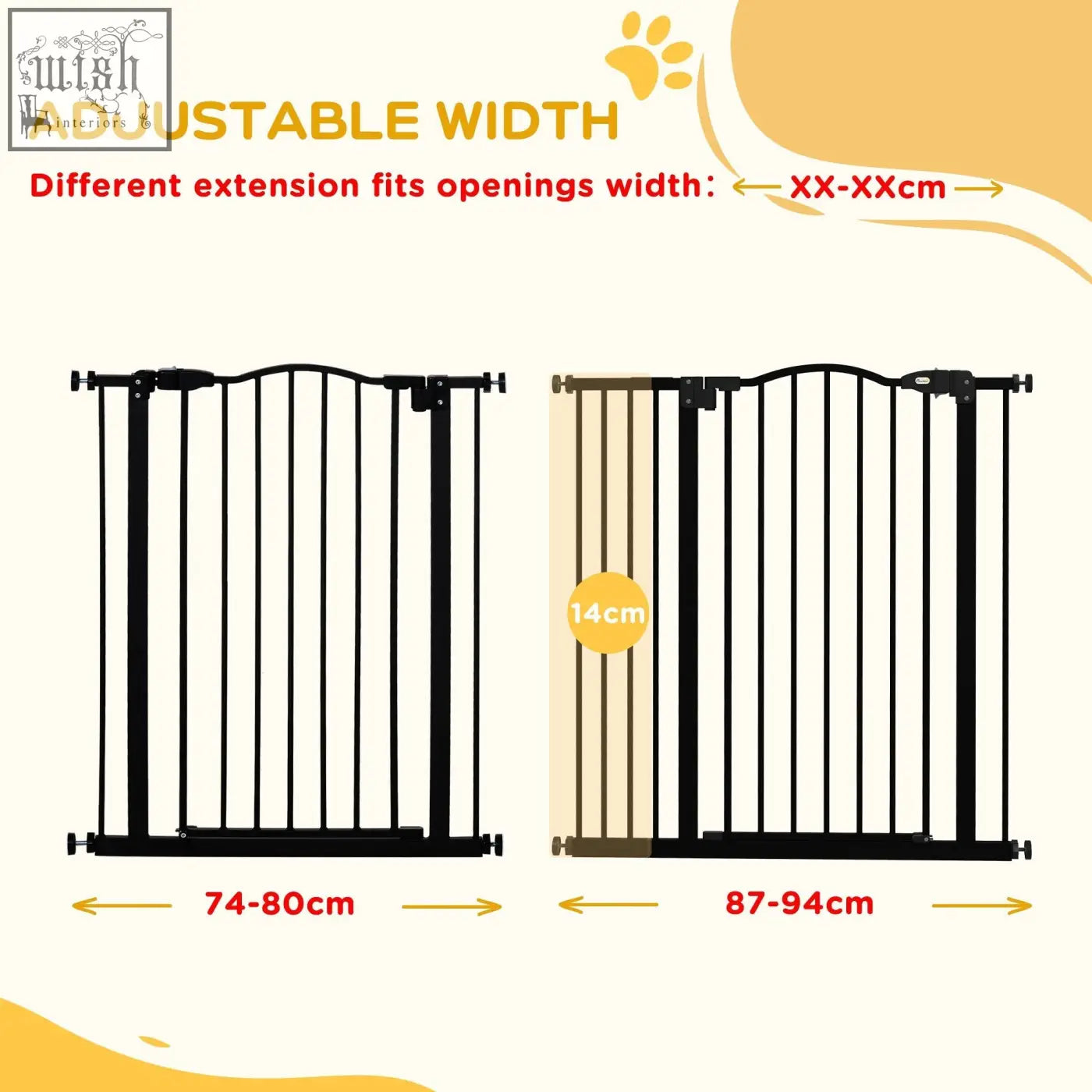 Black metal safety gate by pawhut with double locking mechanism adjustable width 74-94cm for doorways and hallways