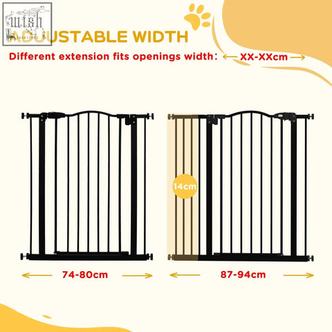 Black metal safety gate by pawhut with double locking mechanism adjustable width 74-94cm for doorways and hallways