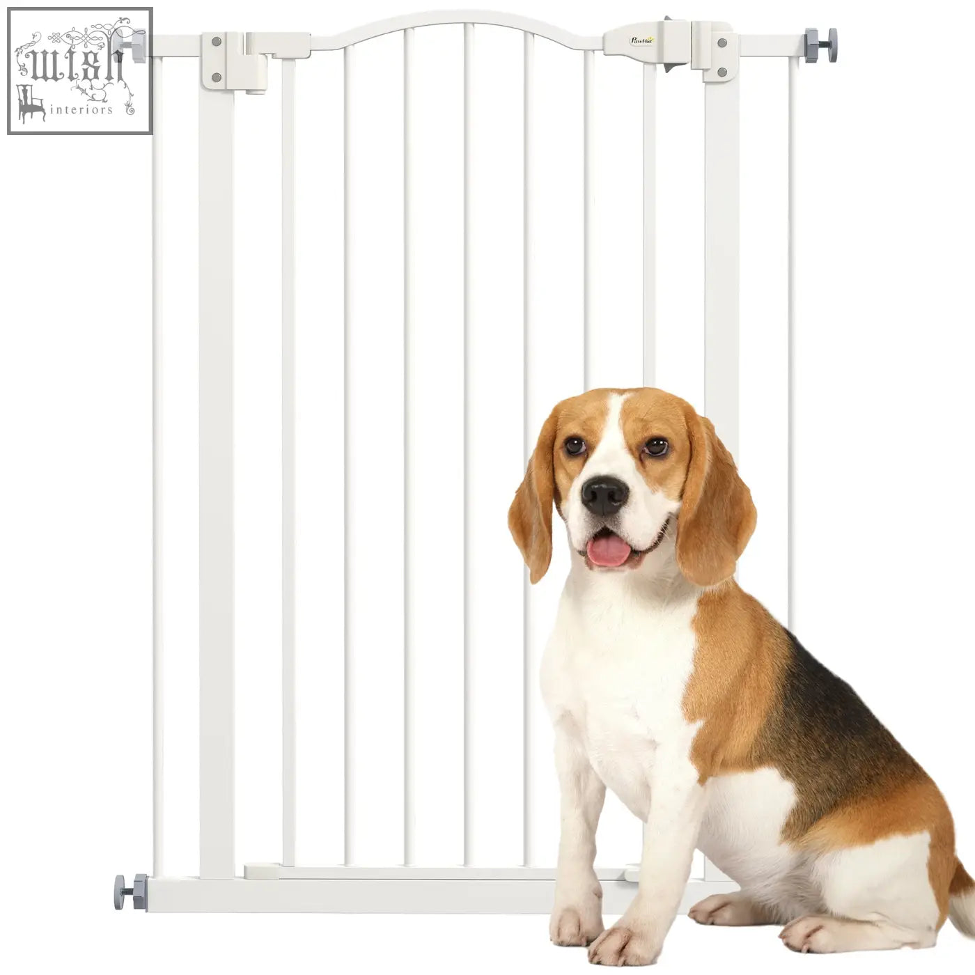 White metal pawhut pressure fit safety gate with double locking and adjustable sides for doorways and hallways