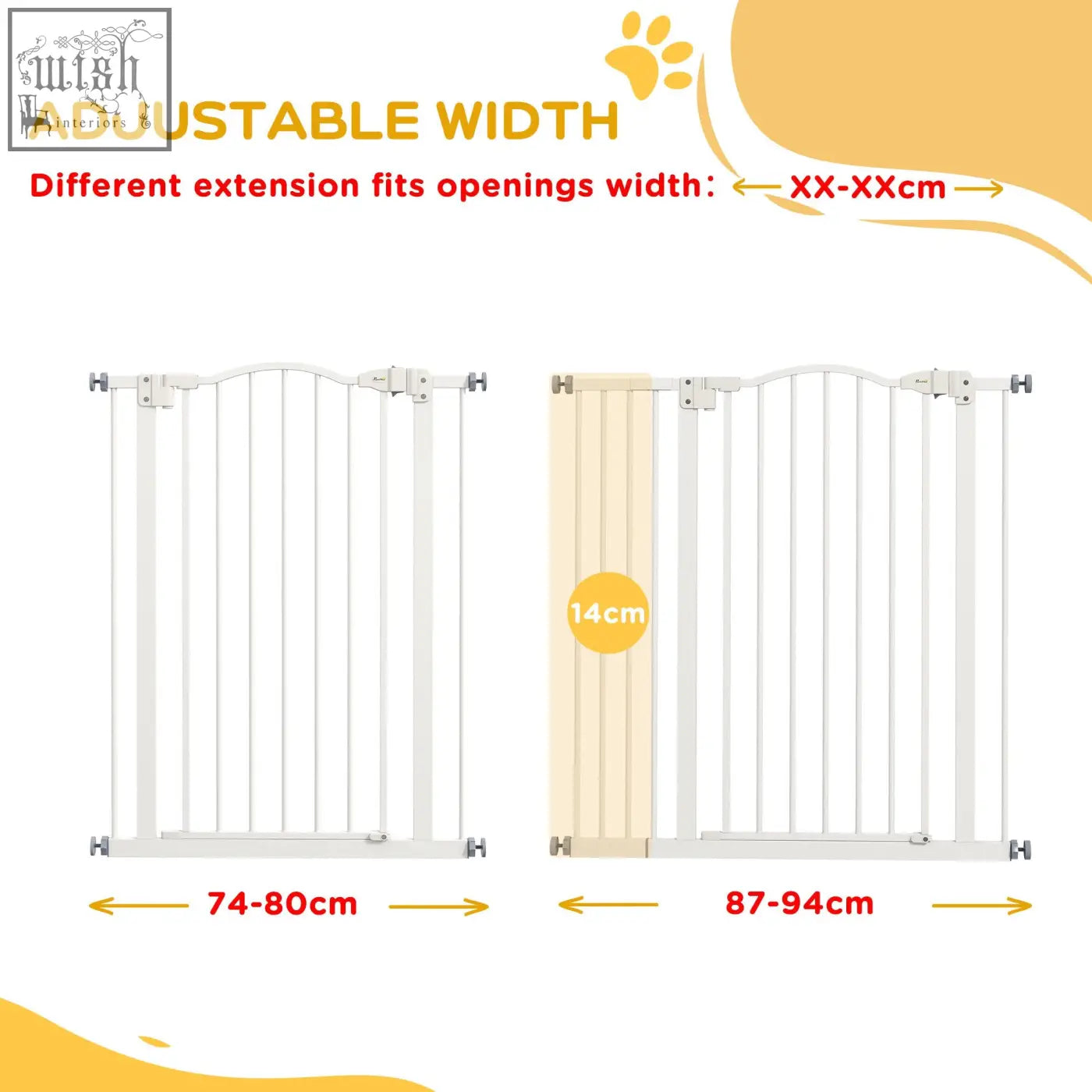 White pawhut adjustable safety gate with vertical slats and double locking mechanism for doorways and hallways