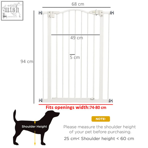 White metal pawhut pressure fit safety gate with arched top vertical bars double locking for doorways and hallways