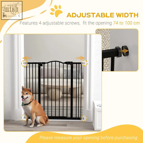 Black metal pawhut safety gate with double locking mechanism fits openings 74 to 100 cm for doorways and hallways