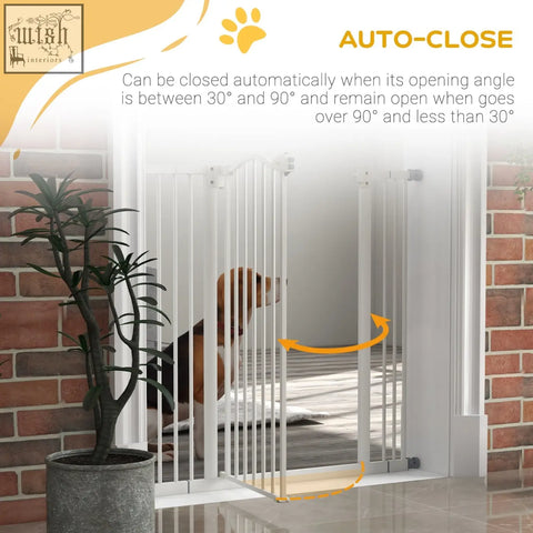 White pawhut safety gate with vertical bars and double locking mechanism for doorways and hallways
