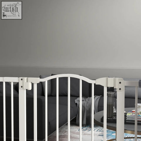 White metal pawhut safety gate with arched top and double locking mechanism for doorways and hallways