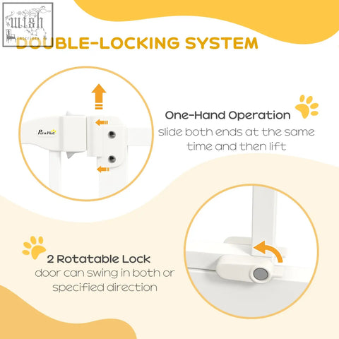 White pawhut pressure fit safety gate with double locking and rotatable lock for doorways and hallways