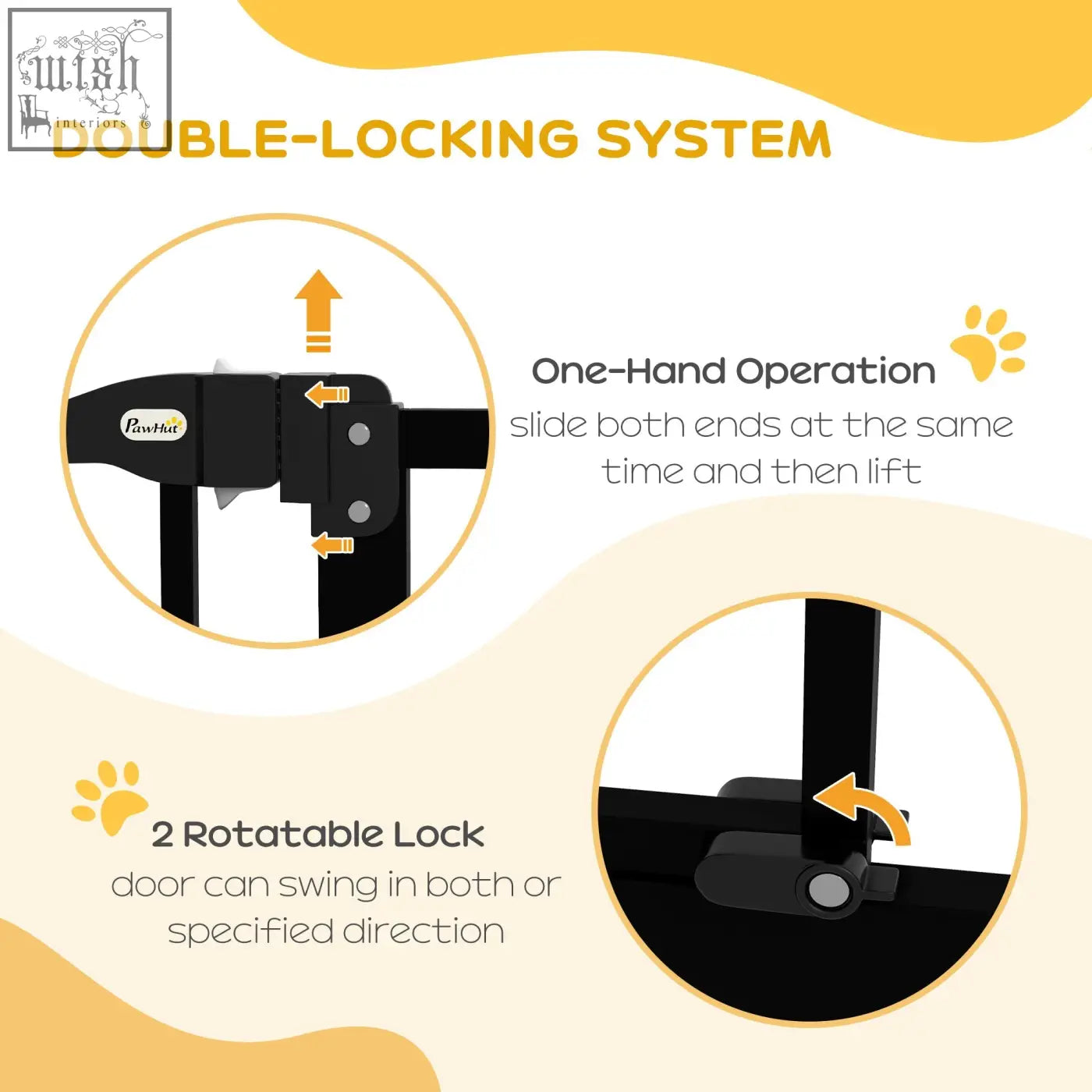 Black pawhut pressure fit safety gate with double locking mechanism and rotatable locks for doorways and hallways