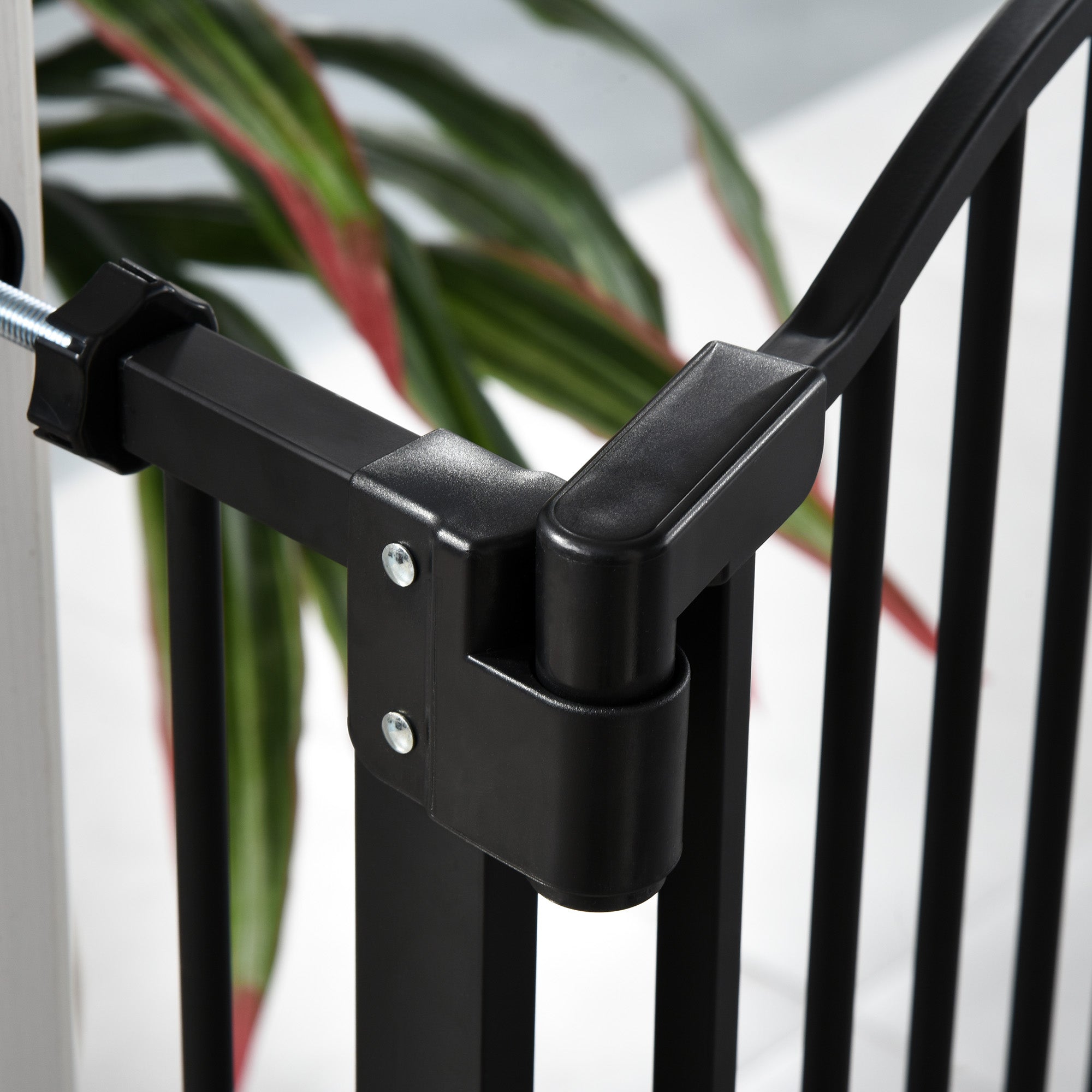 Black metal pawhut safety gate with double locking for doorways and hallways pressure fit no drilling design