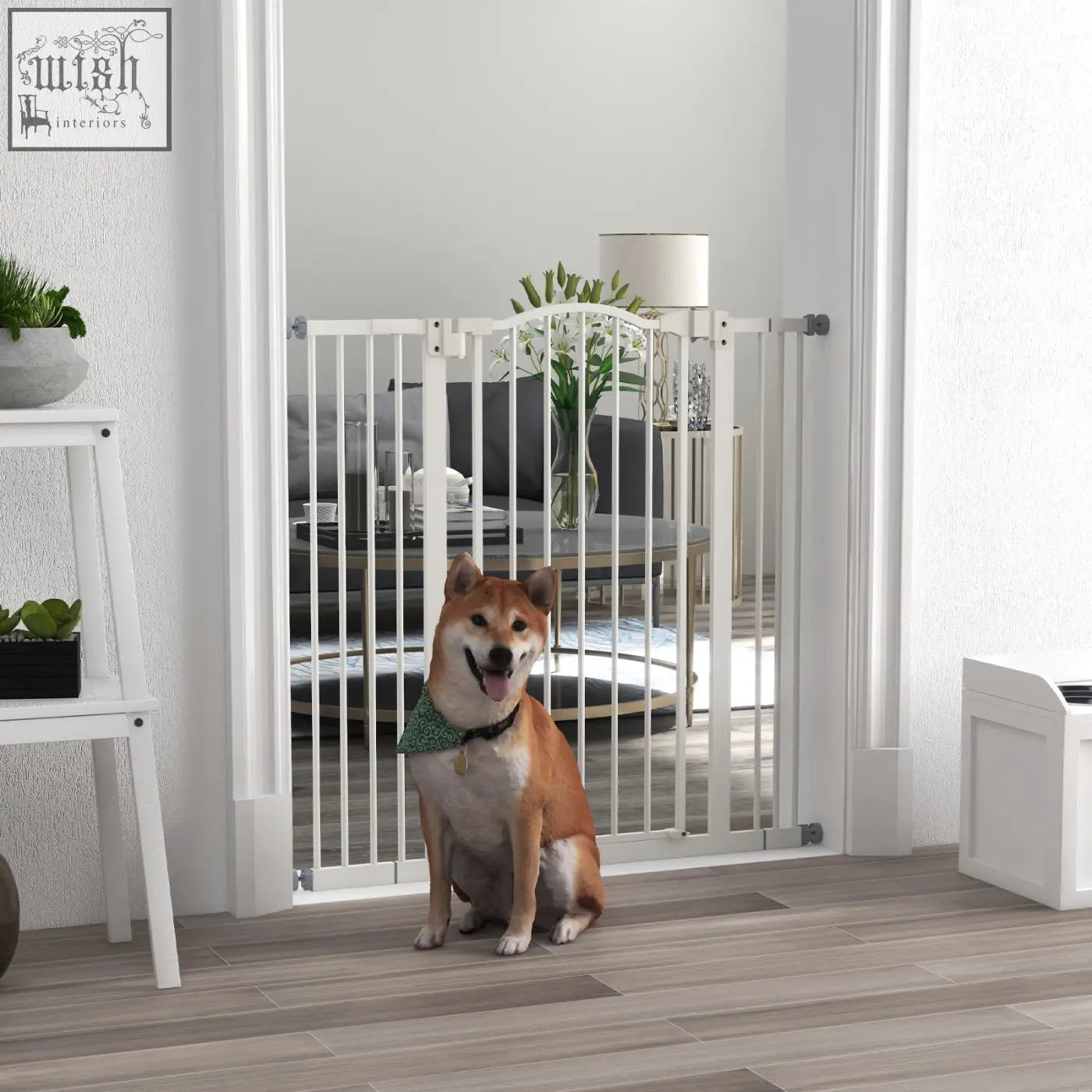 White metal pawhut safety gate with arched top and double locking mechanism for doorways and hallways