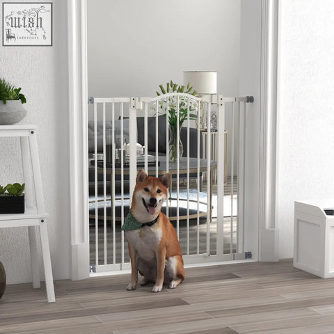 White metal pawhut safety gate with arched top and double locking mechanism for doorways and hallways