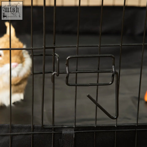 Black metal cage latch with rectangular hook and keyhole slot on pawhut animal cage with oxford fabric 90l x 75wcm