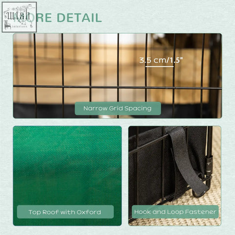Black metal animal cage with green oxford fabric roof and black strap for small pets 90l x 75wcm