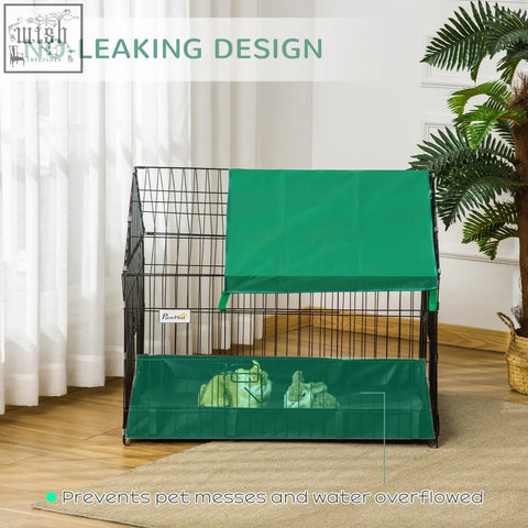 Green oxford fabric animal cage 90l x 75wcm with black wire frame and no-leaking design for small pets