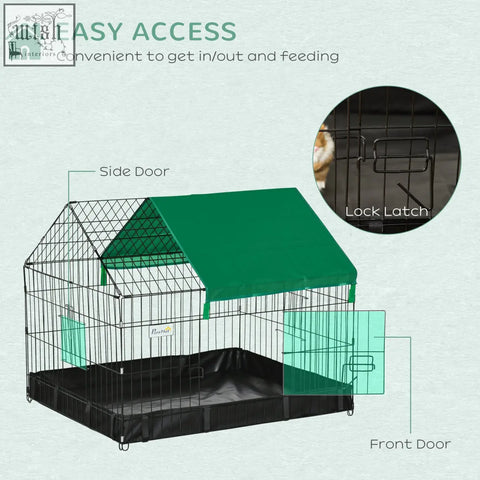 Green and black pawhut animal cage with waterproof oxford fabric roof cover 90l x 75wcm for small pets