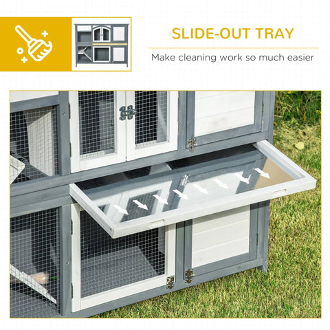 Gray and white wooden pawhut rabbit hutch with slide out tray for easy cleaning 39w x 45h outdoor cage