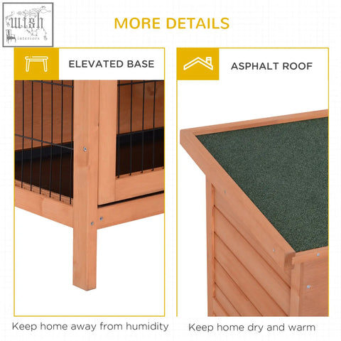 Pawhut wooden rabbit hutch with fir wood siding asphalt roof and black wire mesh for two pets outdoor use