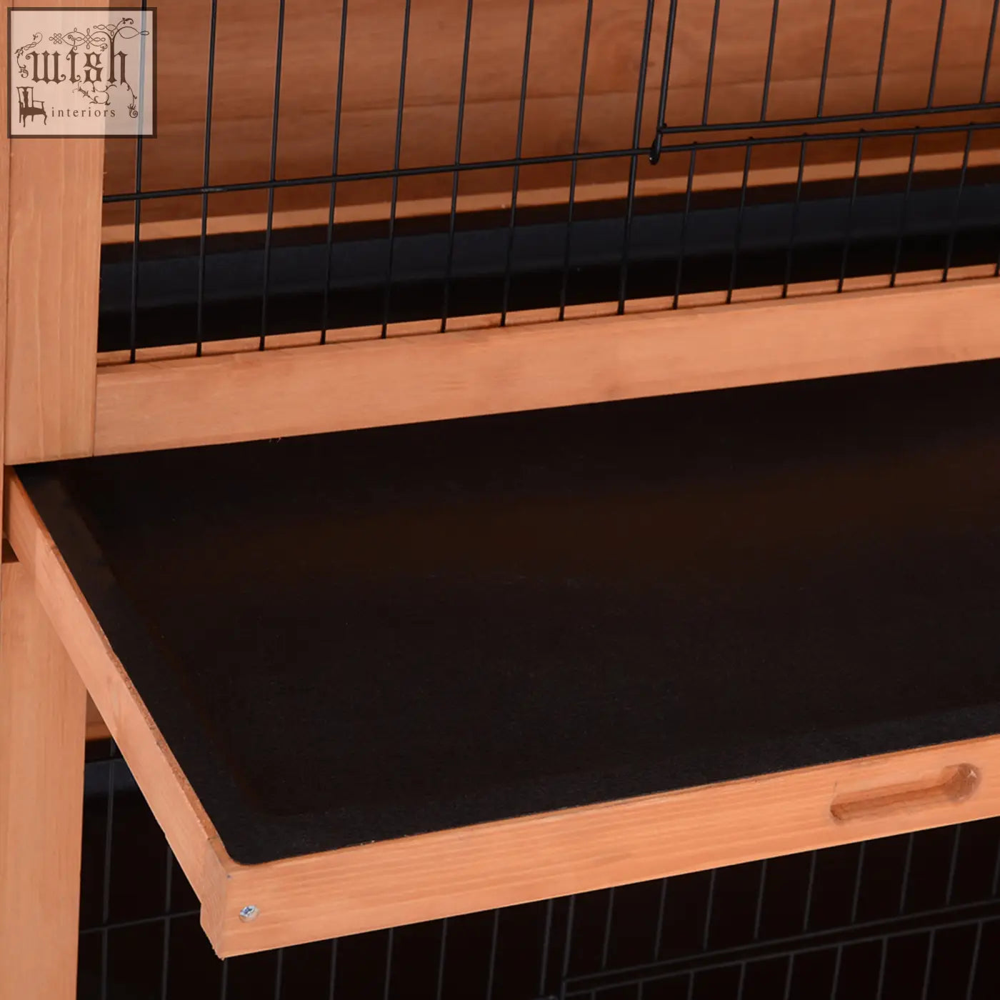 A pawhut fir wood rabbit hutch with an asphalt roof and black rubber mat designed for two pets in orange color