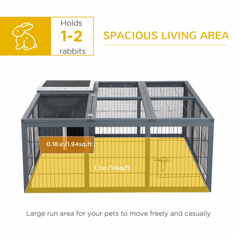 Gray metal rabbit hutch with black roof yellow interior open style built as main house for 1-2 rabbits