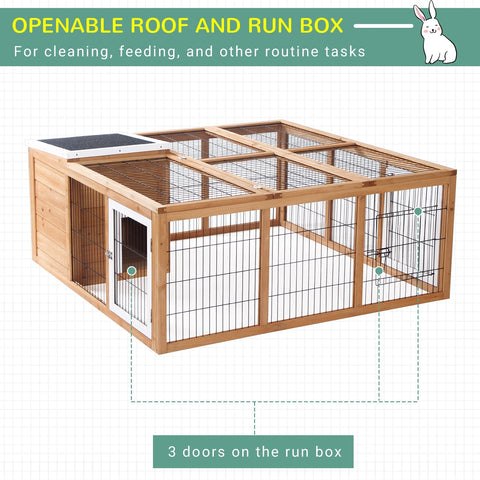Pawhut rabbit hutch wooden main house with slanted roof wire mesh three doors yellow for 1 to 2 rabbits