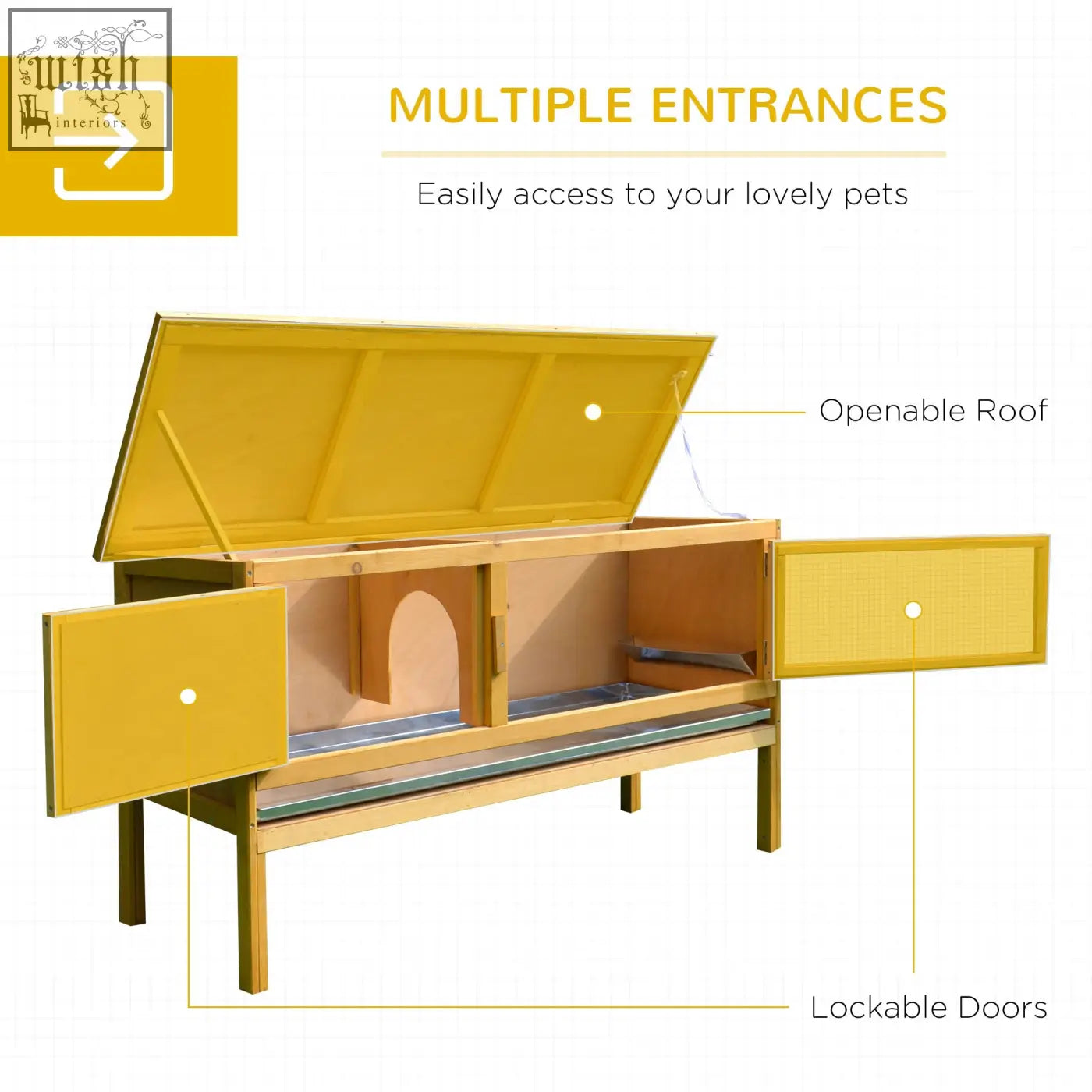 Yellow fir wood rabbit hutch with openable roof and lockable doors for small animals 115 x 44 x 65 cm