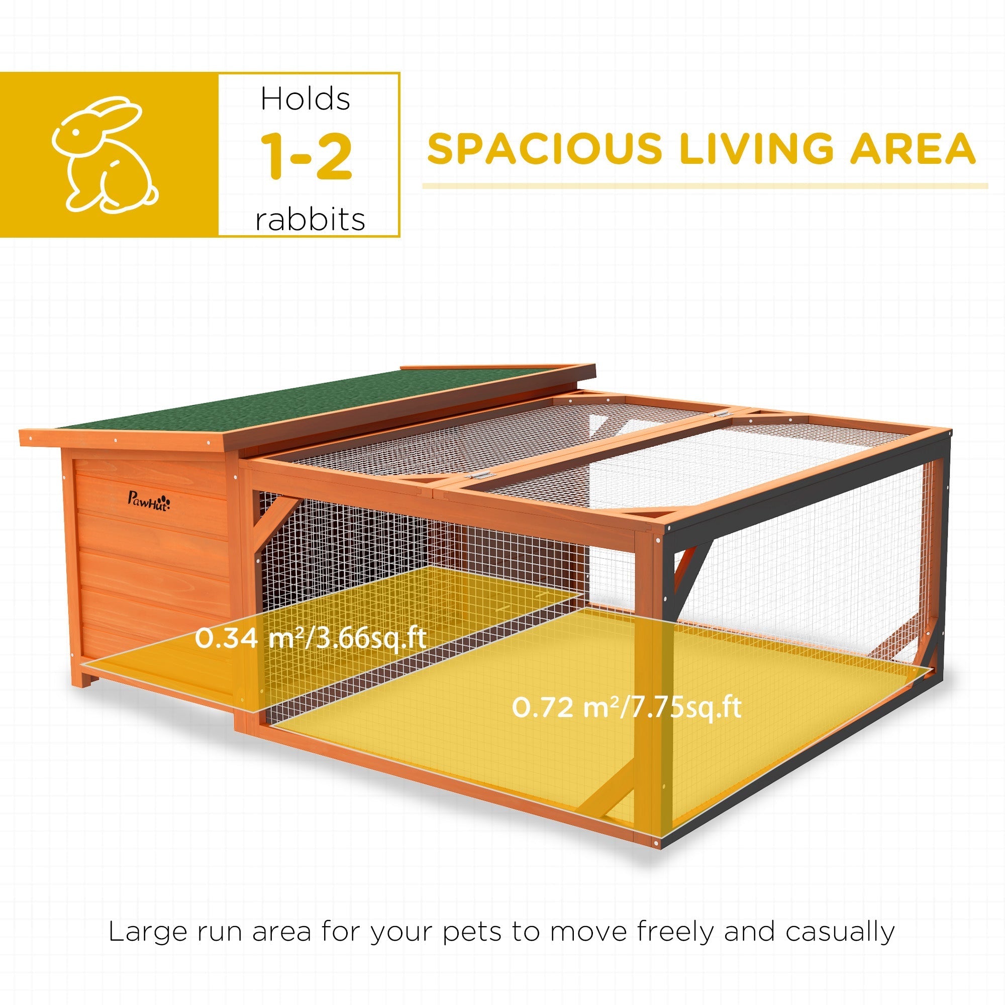 Wooden pawhut rabbit hutch with green roof wire mesh sides main house and open style built for backyard use
