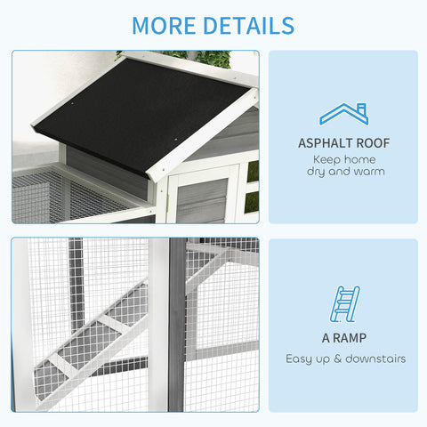 White and black metal pawhut rabbit hutch with sloped asphalt roof and wire mesh sides for small animals