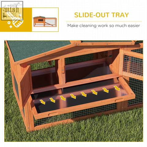 Pawhut wooden rabbit hutch with green asphalt roof slide-out tray main house for outdoor bunny and guinea pig use