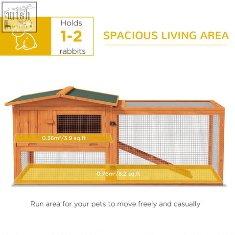 Pawhut wooden rabbit hutch with asphalt roof green main house wire mesh sides front door window panel orange