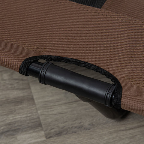 Brown canvas pawhut raised dog bed with black handle and reinforced stitching lets air flow indoor outdoor use