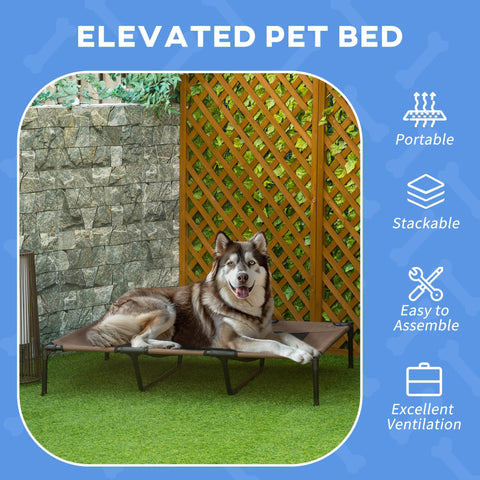 Brown pawhut raised dog bed with sturdy metal frame and breathable mesh surface lets air flow for indoor outdoor use