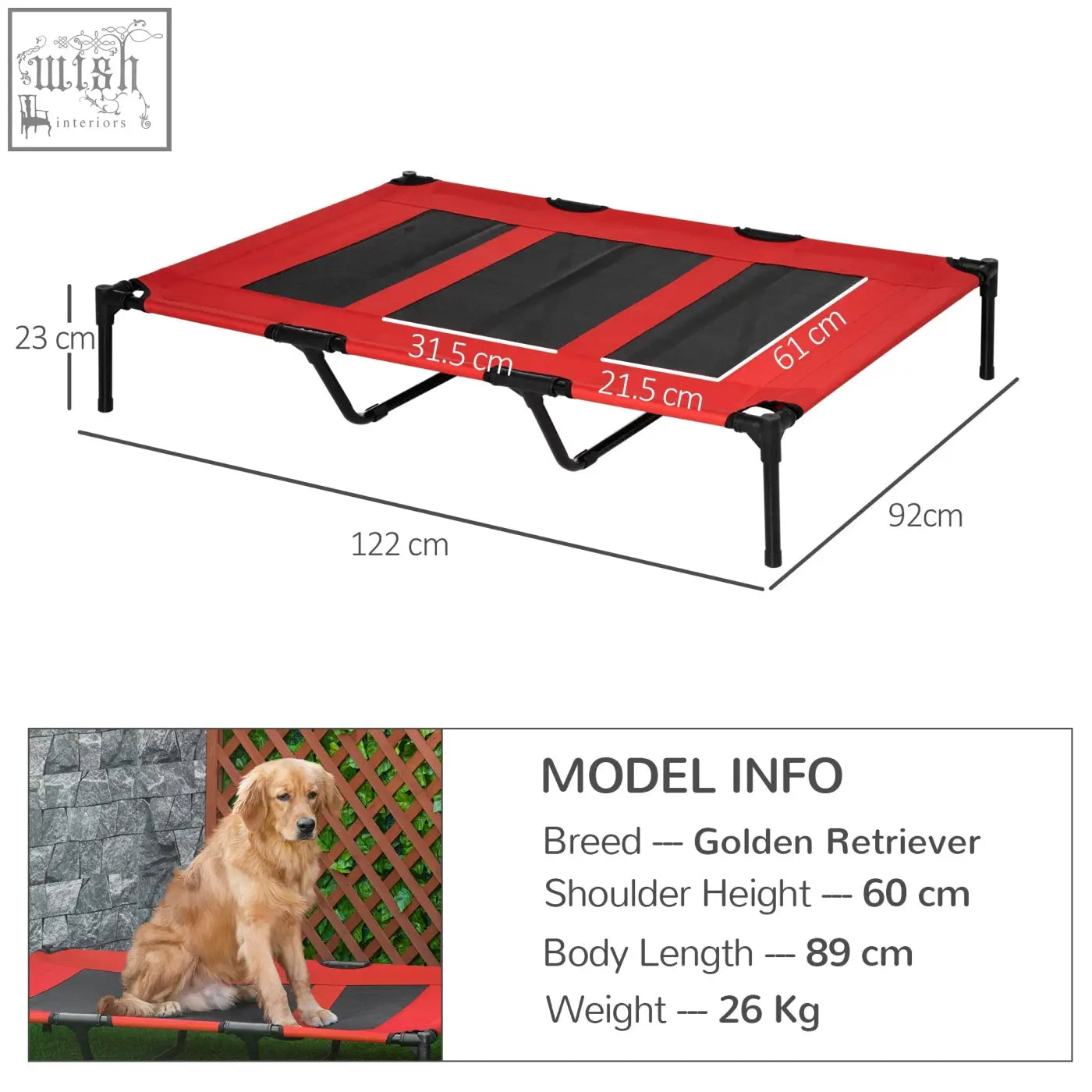 Red and black pawhut portable dog bed with collapsible frame and breathable mesh that lets air flow indoors and outdoors