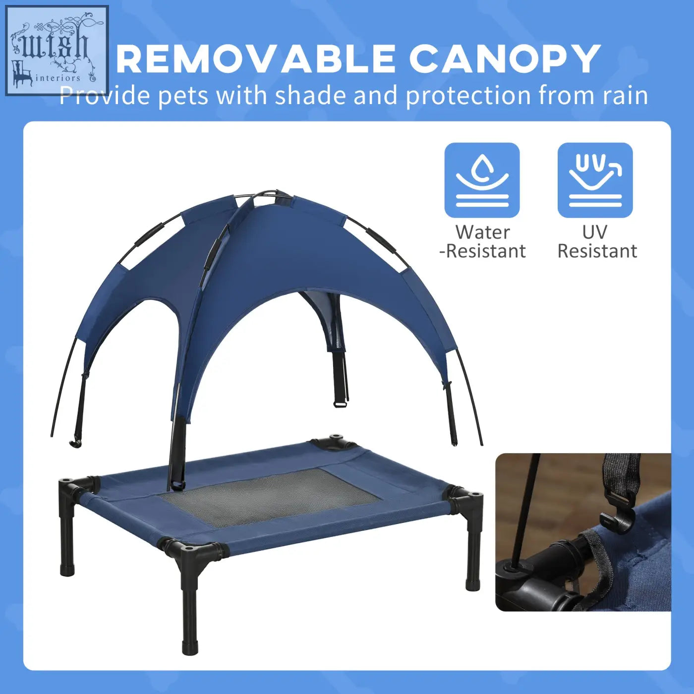 Blue elevated dog bed with removable uv and water-resistant canopy for small dogs by PawHut, 61 x 46 x 62cm